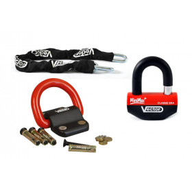Kit antivol Vector chaîne 1,30m + cadenas/bloque-disque MiniMax+ + Fixation Compac Blok 