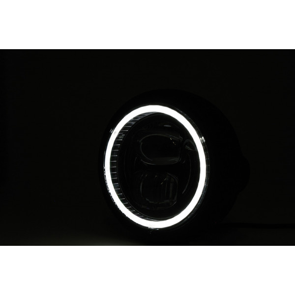 Feu avant LED HIGHSIDER pro Pecos Type 7 - 5 3/4 pouces - fixation latérale - avec feu de stationnement Ring - noir