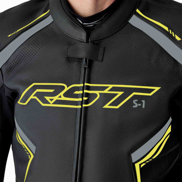 Veste RST S1 D3O cuir - noir/jaune fluo