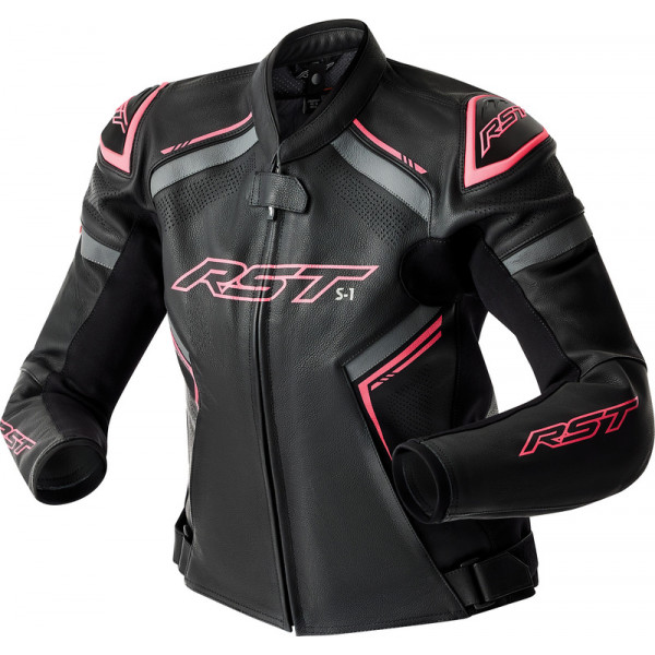 Veste femme RST S1 D3O cuir - noir/rose
