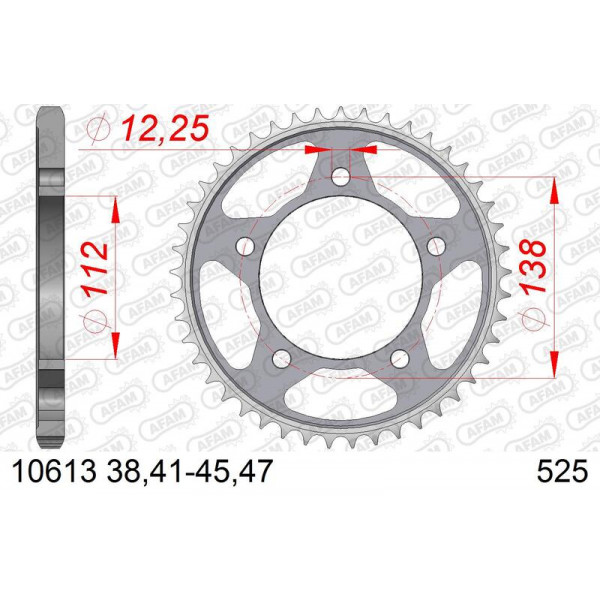Kit chaîne AFAM 525 XHR3 - 15/45-124 - Couronne acier standard