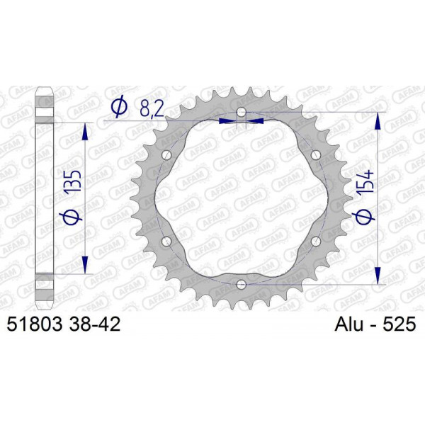 Kit chaîne AFAM 525 XHR3 - 15/38-102 - Couronne alu standard
