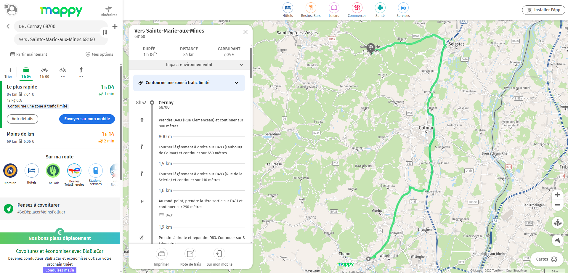 Itinéraire Mappy Moto